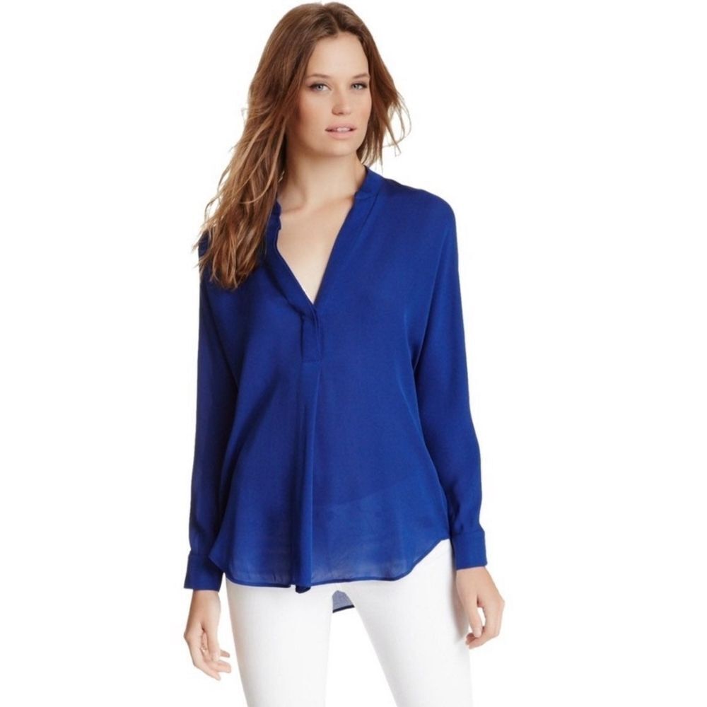 Vince Cobalt Blue Silk Popover Quiet Luxury Sophisticated Breezy Feminine Tunic